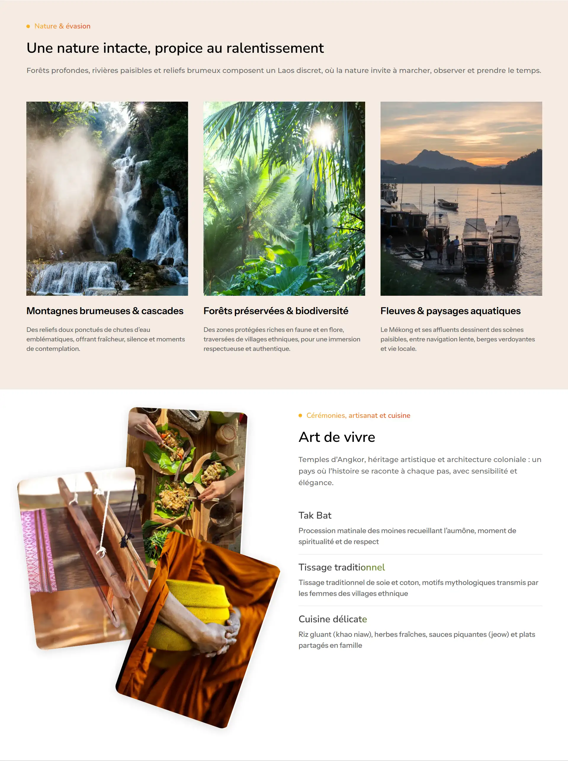 Aperçu du site Les Voyages d’Angèle montrant Patrimoine et Culture, Nature et Évasion et Art de vivre